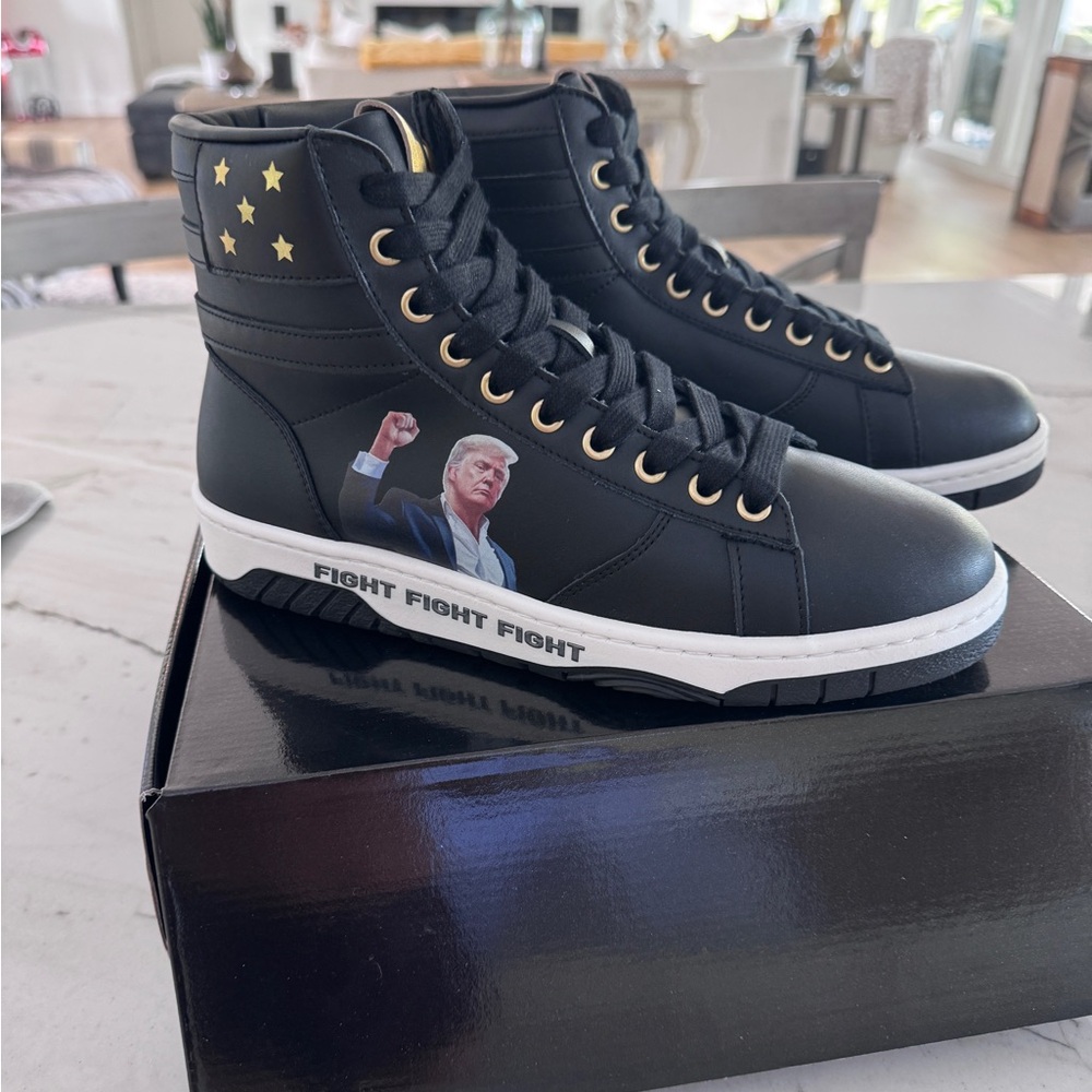 Trump High Tops Black Fight Fight Fight Sneakers Shoes 9.5 USA #1898 Out Of 4700